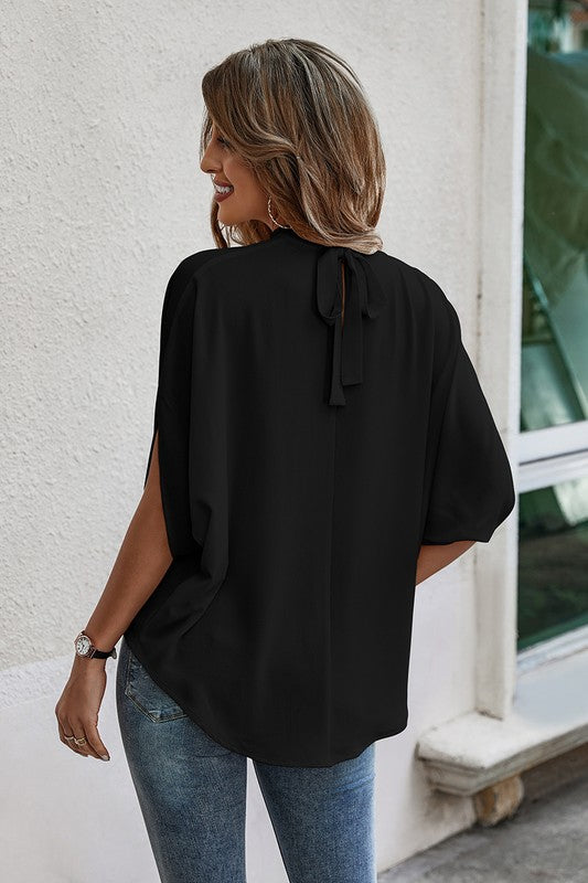 Solid Cape Short Sleeve Top