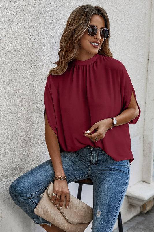 Solid Cape Short Sleeve Top
