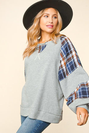 Thermal Knit Plaid Woven Pullover