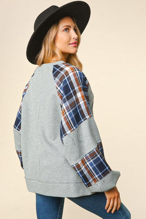 Thermal Knit Plaid Woven Pullover