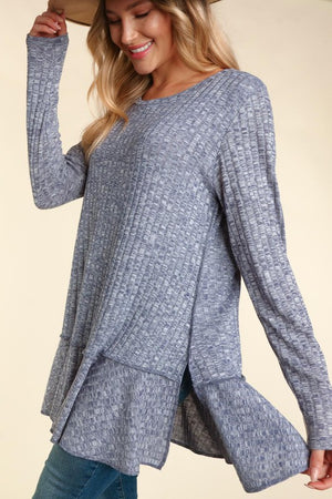 Long Sleeve Two-Toned Rib Tunic Top