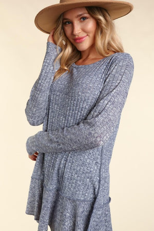 Long Sleeve Two-Toned Rib Tunic Top
