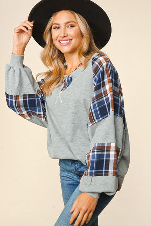 Thermal Knit Plaid Woven Pullover