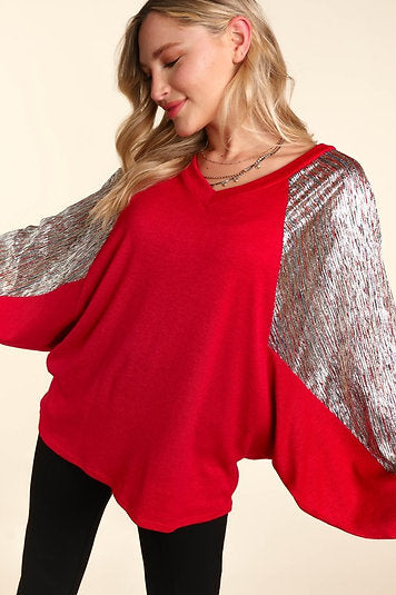 Dolan Slouchy Crinkle Foiled Top