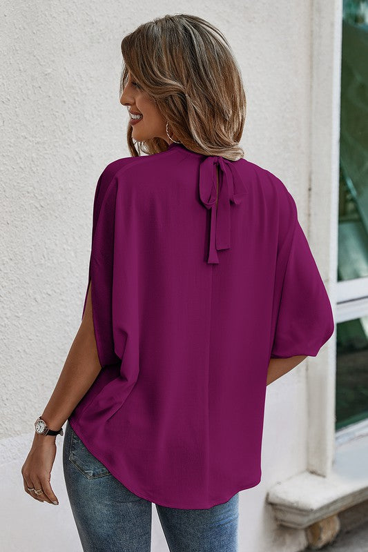 Solid Cape Short Sleeve Top