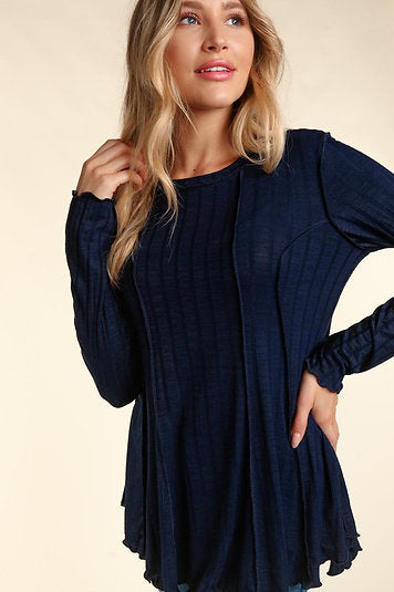 LONG SLEEVE PRINCESS LINED WIDE RIB KNIT TOP